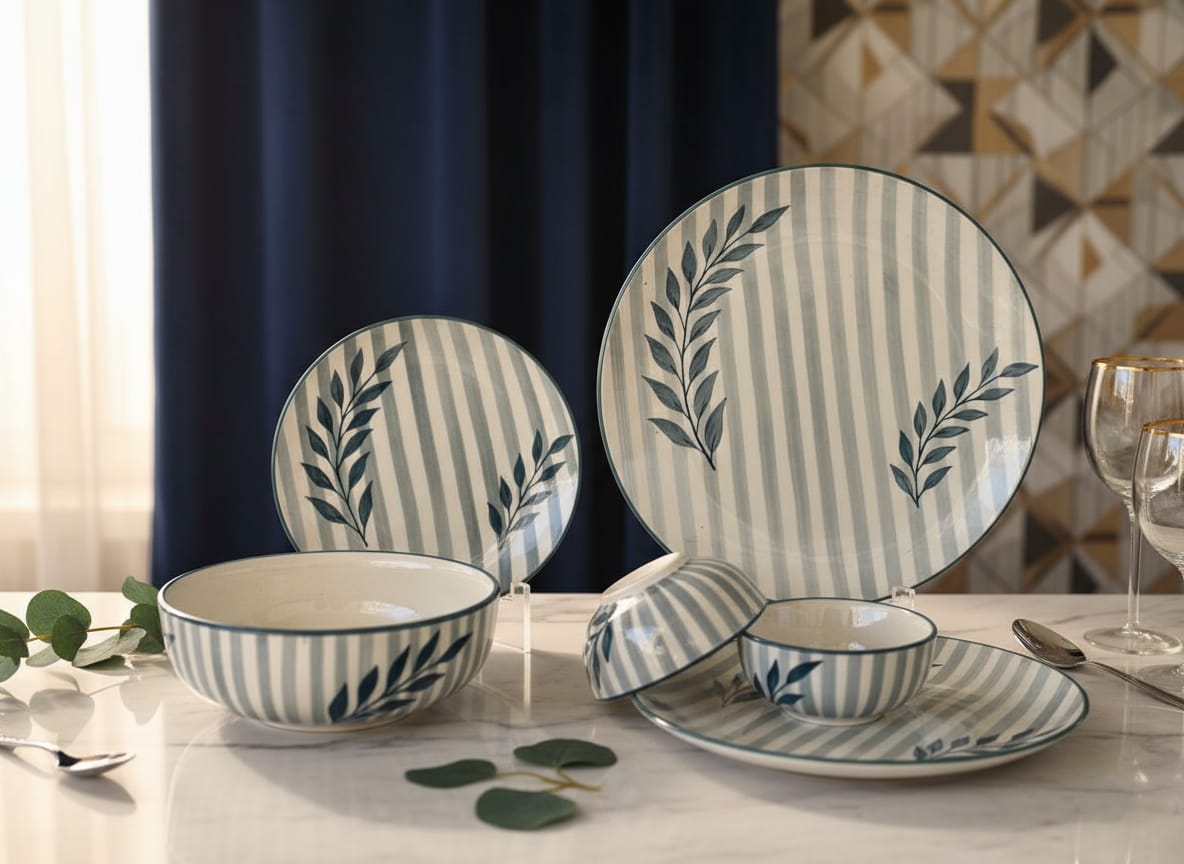 Blue Leaf Ceramic Dinner set of 20